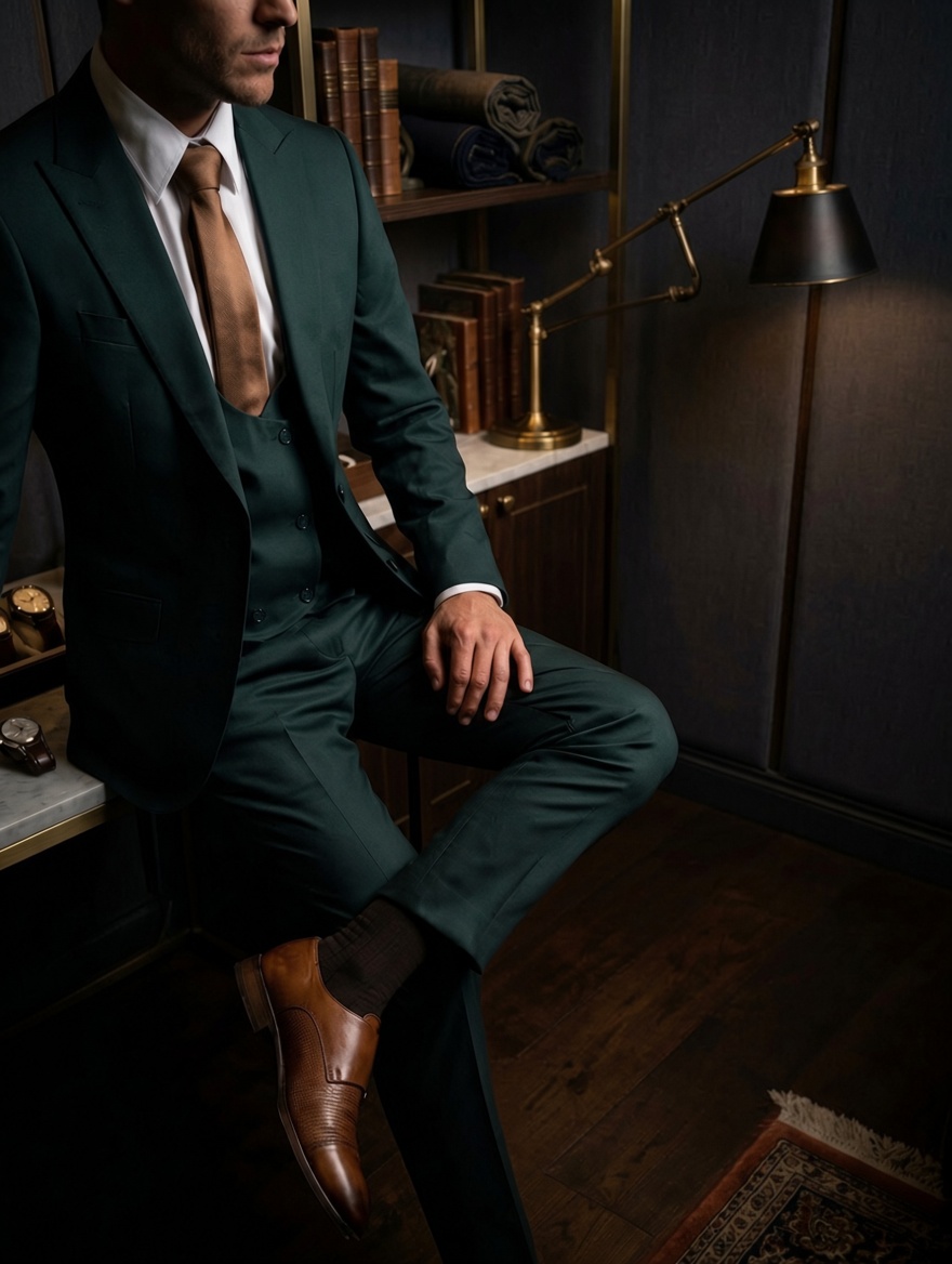 traje verde 3 piezas